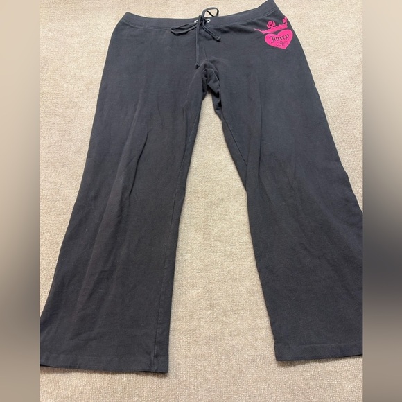Y2K Juicy Couture Crown Heart Track Pants Made in USA Black Terry Lounge XL 0678